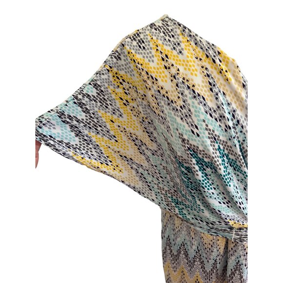 Jessica Simpson Muti-Colored Faux Wrap Dress V Neck Chain Accent, Size 12 - Picture 2 of 11